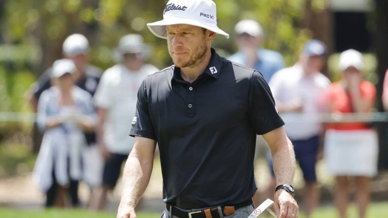 Mar 24, 2024; Palm Harbor, Florida, USA;  Peter Malnati walks onto the second green during the third round of the Valspar Championship golf tournament. Mandatory Credit: Reinhold Matay-USA TODAY Sports