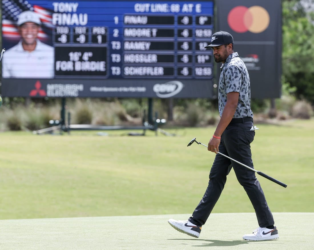 Mar 29, 2024; Houston, Texas, USA; Tony Finau (USA) walks the ninth green during the second round of the Texas Children's Houston Open golf tournament. Mandatory Credit: Thomas Shea-USA TODAY Sports