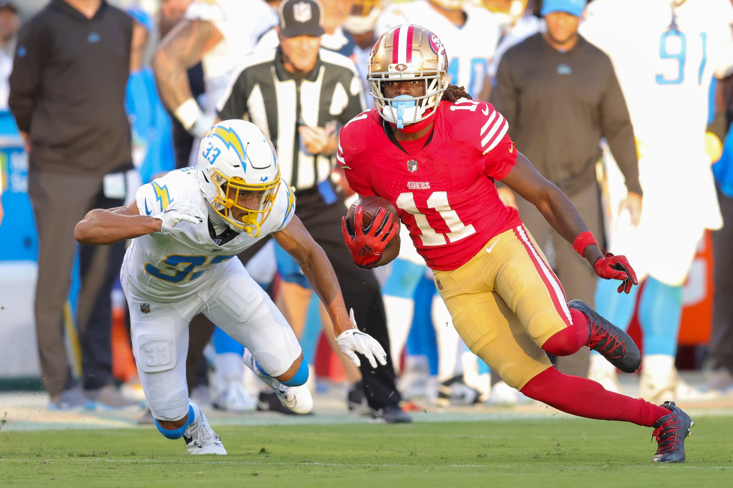 Brandon Aiyuk againt Los Angeles Chargers