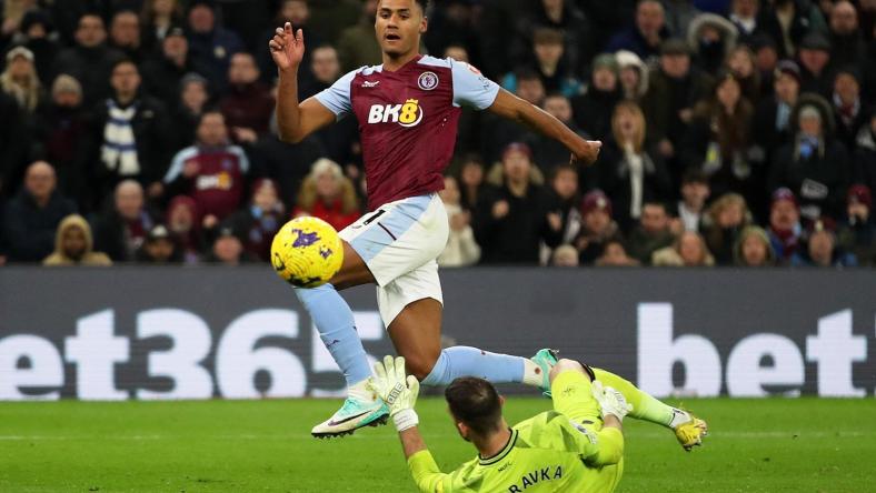 Soccer Football - Premier League - Aston Villa v Newcastle United - Villa Park, Birmingham, Britain - January 30, 2024 Aston Villa's Ollie Watkins scores a goal that is later disallowed.