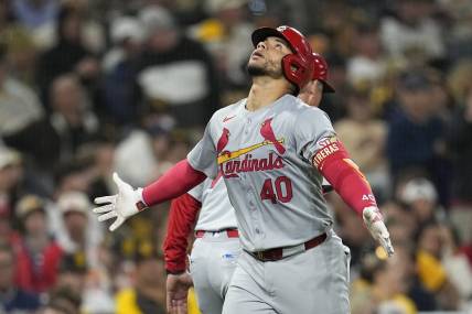 Apr 2, 2024; San Diego, California, USA;  St. Louis Cardinals catcher Willson Contreras (40) rounds the bases after his home run against the San Diego Padres during the sixth inning at Petco Park. Mandatory Credit: Ray Acevedo-USA TODAY Sports
