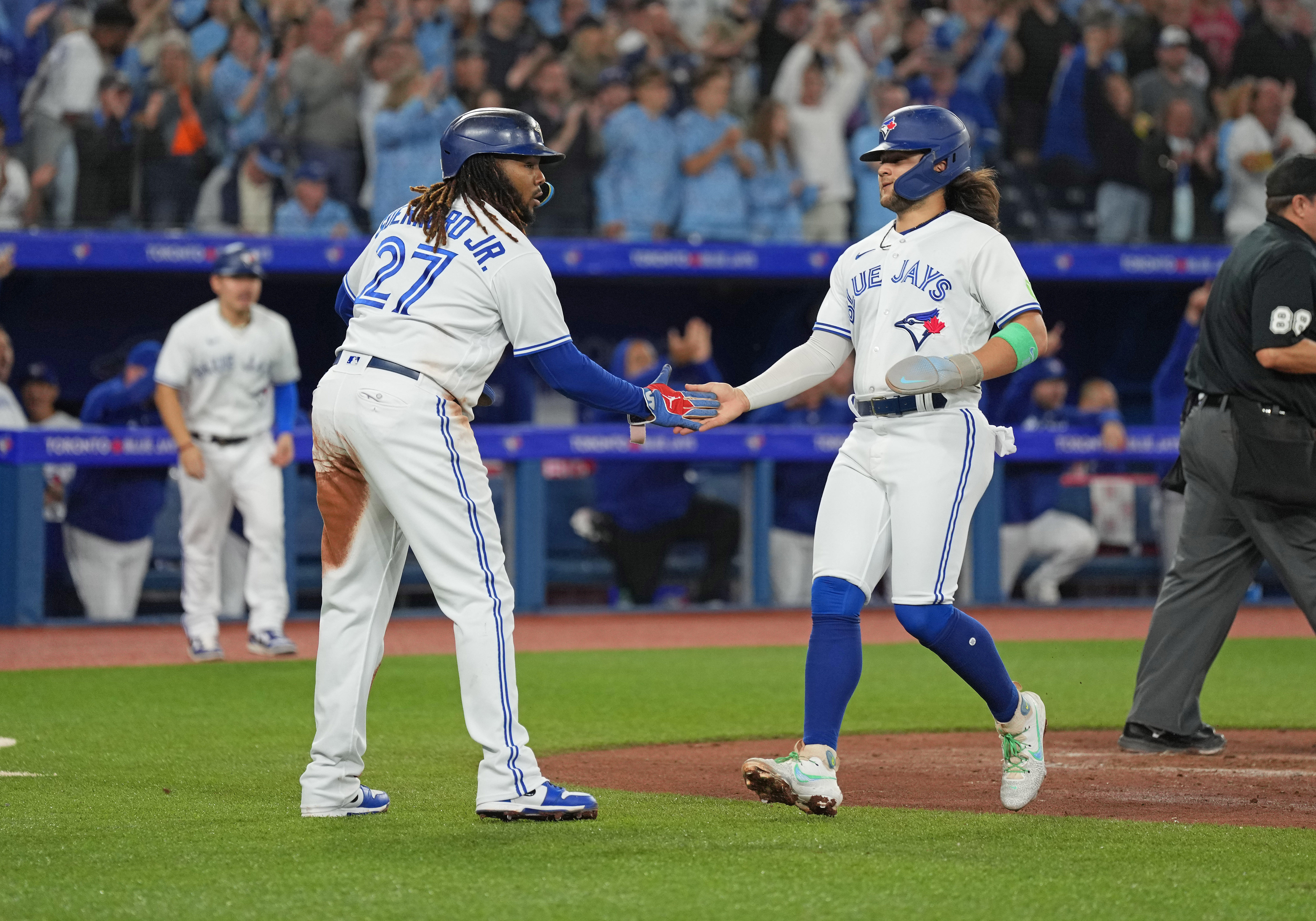 Toronto Blue Jays' Vladimir Guerrero Jr and Bo Bichette