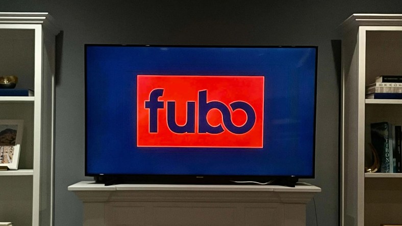 Fubo displayed on TV red logo