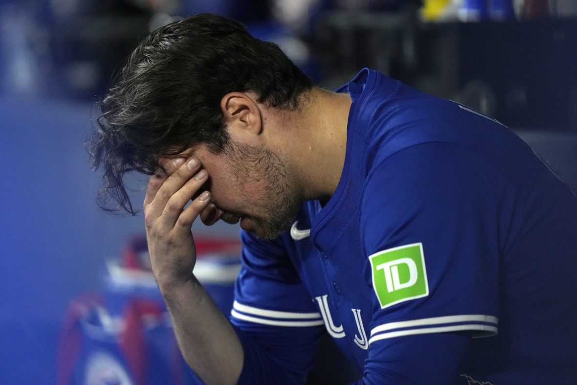 MLB: Brendon Little, Toronto Blue Jays reliever looks distraught in the dugout