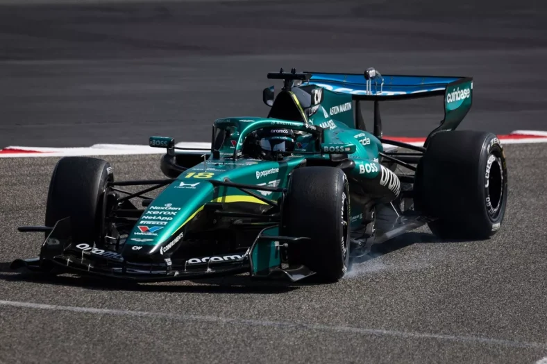 aston martin f1 test lance stroll bahrain test day 3